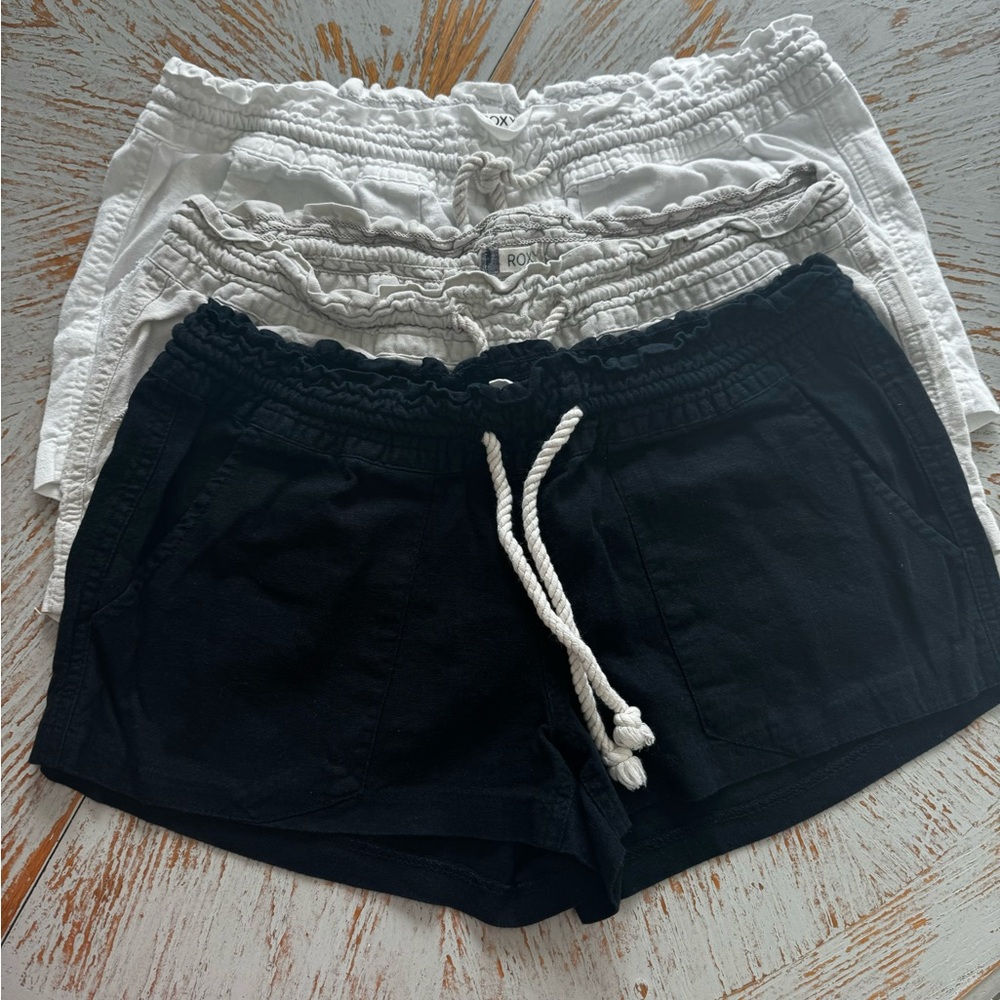 3 pairs of Roxy Women's Black , White and Tan Shorts